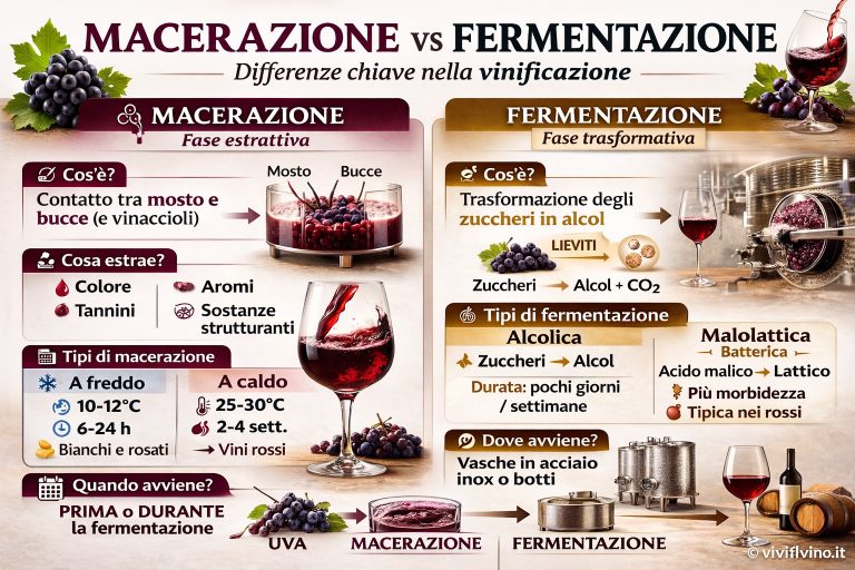 Macerazione e fermentazione del vino: cosa sono e differenze